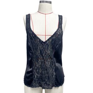 Vintage Black Lace Sheer Lingerie V Neck Top